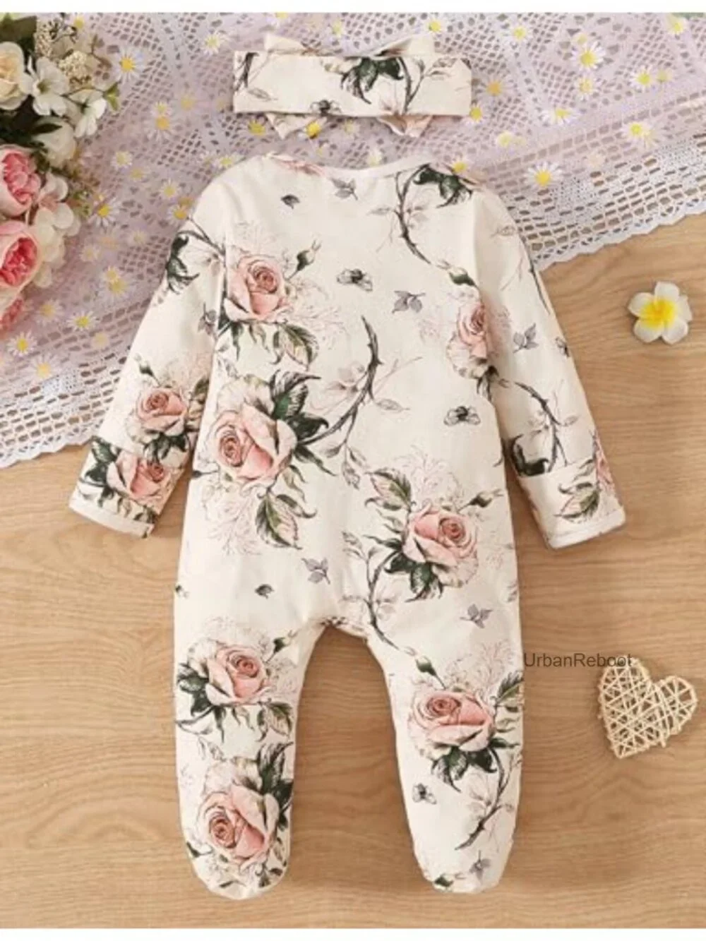 Baby Girl Footed Romper Ruffle Jumpsuit Newborn Coming Home Outfit Cotton Blend
